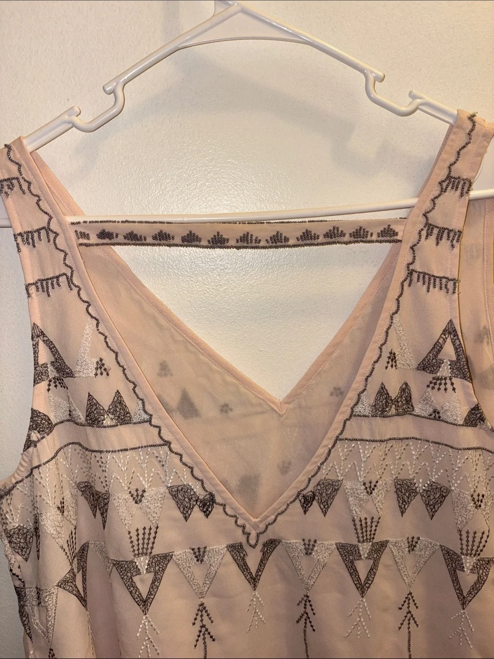 Free People Blush Pink Beaded V-Neck Dress - Picture 4 of 6